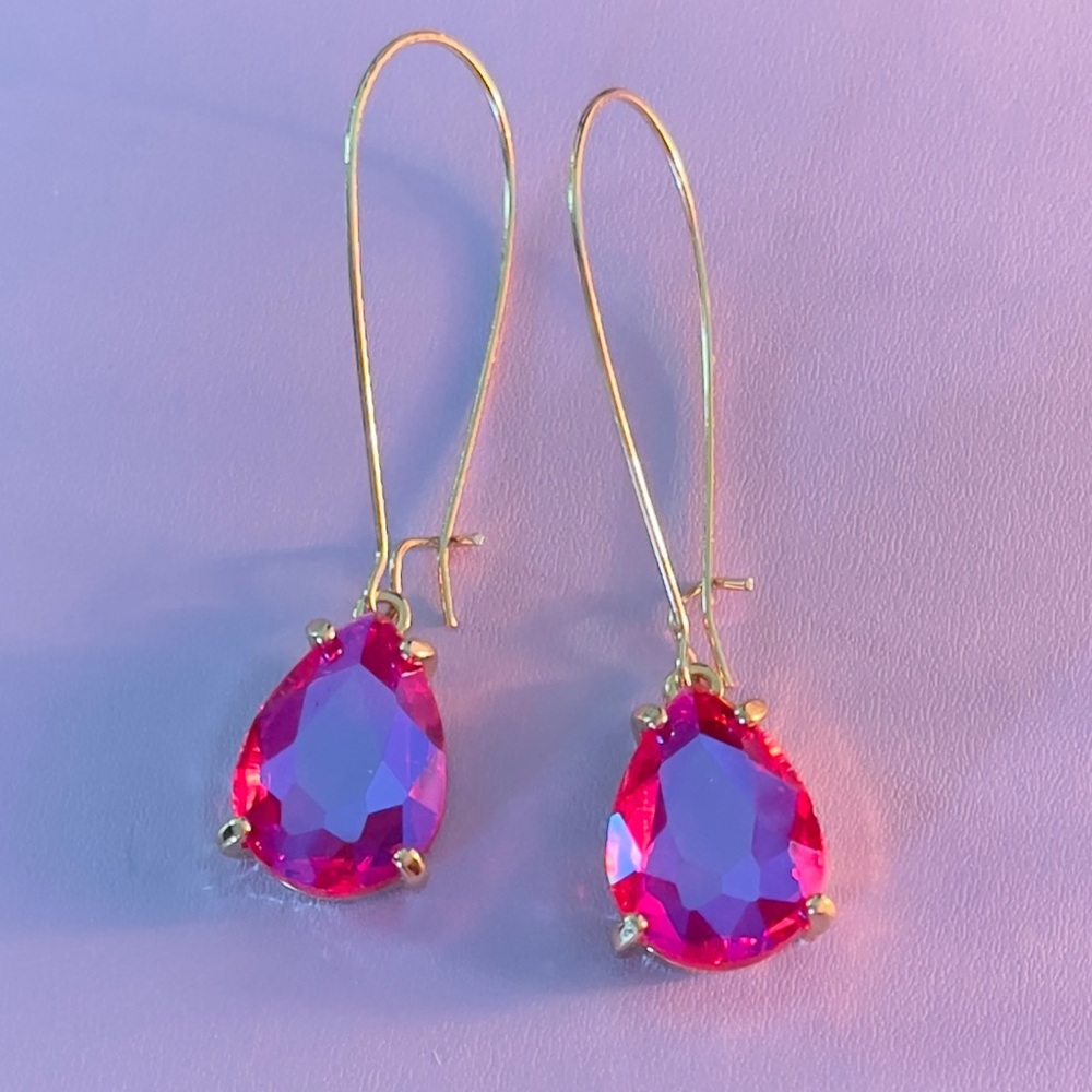 Elegant Gold and Pink Teardrop Earrings